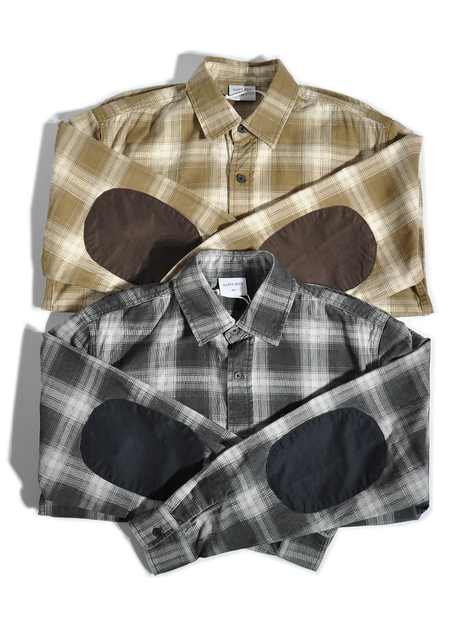 

American Retro Artistic Khaki Elbow Patch Long Sve irt Casual Loose Outerwear Cotton Lyocell Spring Autumn Men's irt