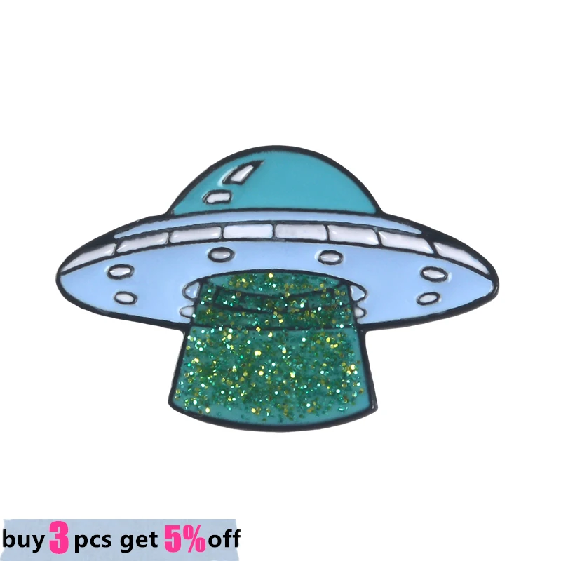 Wholesale Alien Collection Enamel Pins UFO Planet Flower Pizza Alien Brooches Outer Space Universe Cosmic Badges Gift for Friend