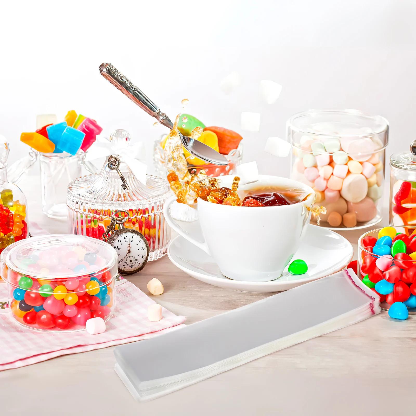 

200pcs Slim Self Adhesive Cellophane Bags Clear Long Cello Bags for Bakery Sweets Christmas Gift Wrapping Reusable Sealed