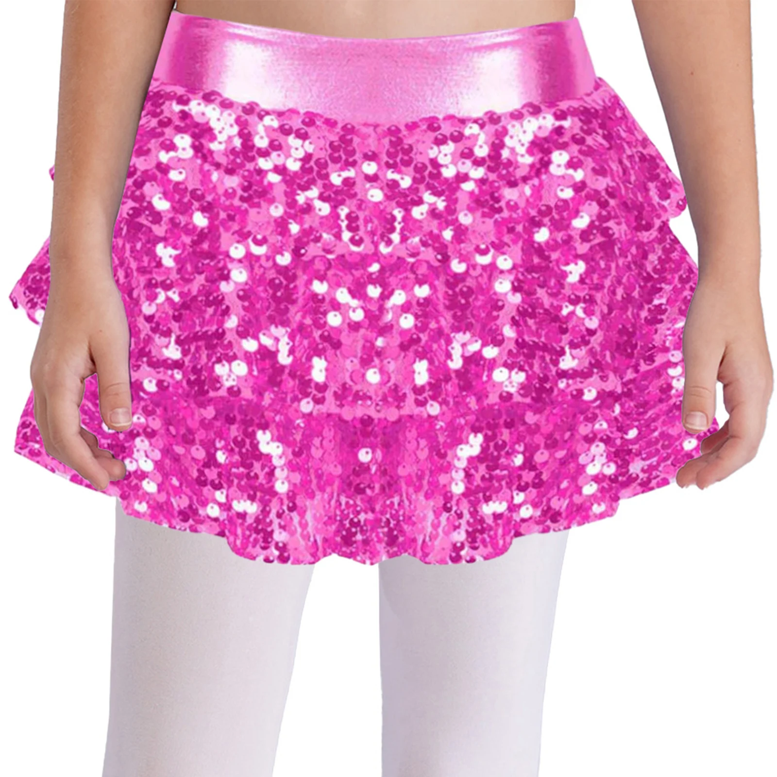 Kinder Mädchen Glänzende Pailletten Tiered Rüschen Latin Jazz Rock Shorts Metallic Culottes Hip Hop JAZZ Dance Bühnenkostüm – Detail 14