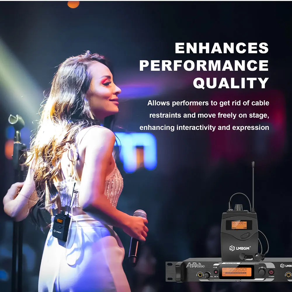 LMBGM AR2090 Pro UHF Professional Wireless In Ear Monitor System Mono Audio 164FT Range Dual Channel Metal Panel Stage Monitor Infrared Pairing 16CH Selectable Frequency for Band Studio Live Performance Church Karaoke DJ Stage Shows (2 Beltpack Receivers) view 7