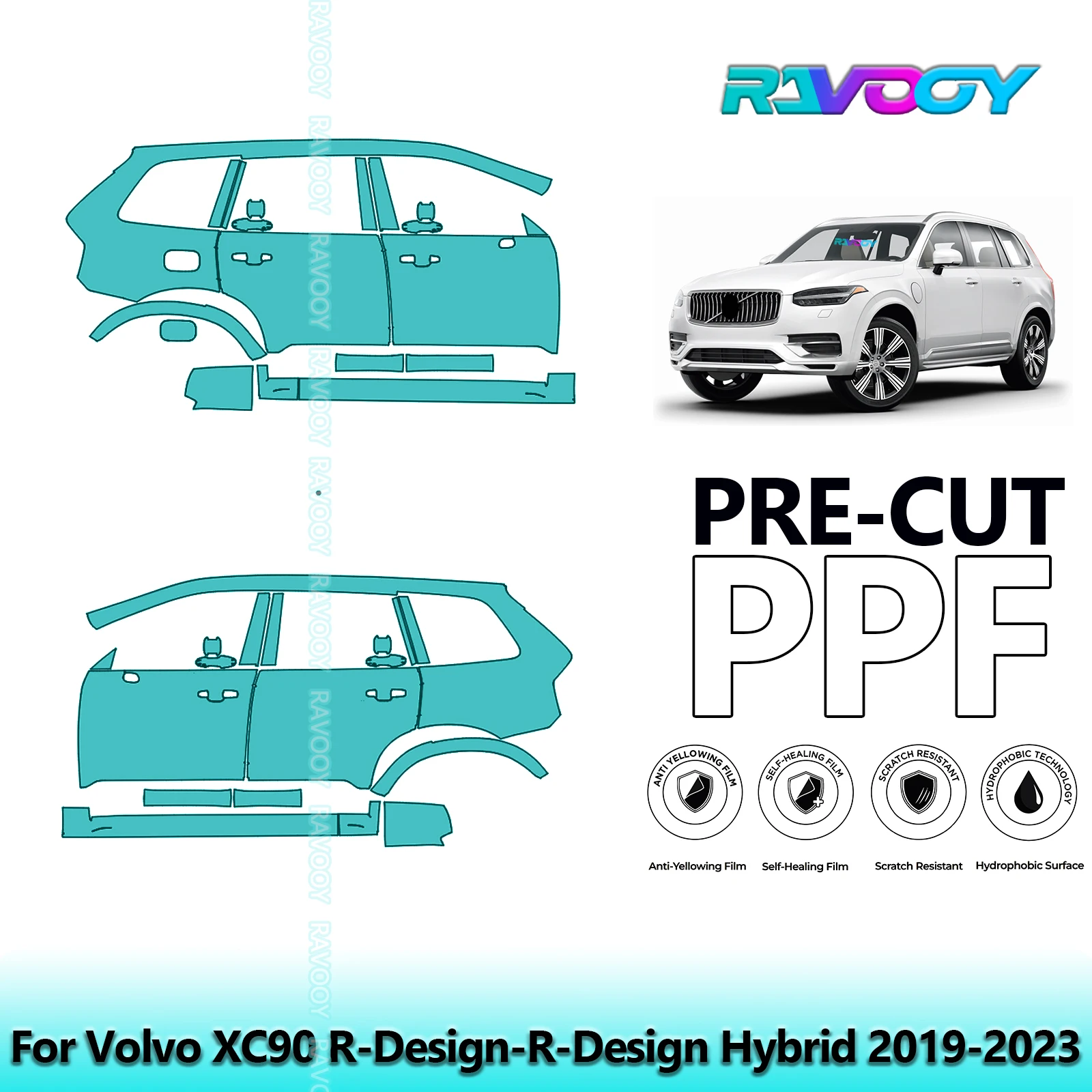 

For Volvo XC90 R-Design-R-Design Hybrid 2019-2023 8.5mil Pre-Cut PPF Door & A/B Pillar Kit TPU Paint Protection Film Set