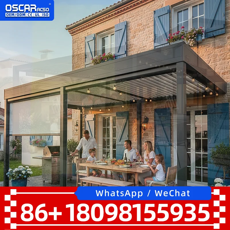 Outdoor Patio Pergola Solar Powered Gazebo Sun Shade Shelter Garden Deck Backyard Poolside Lawn USA Europe Weather Resistant Mod