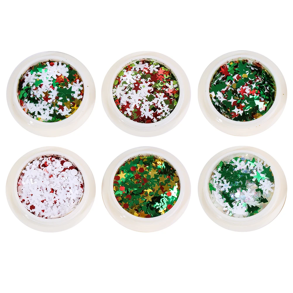 

6 Bottles Christmas Nail Stickers Winter Sequins Decor Bright Color Festive Manicure DIY Artificial Nails Accessories