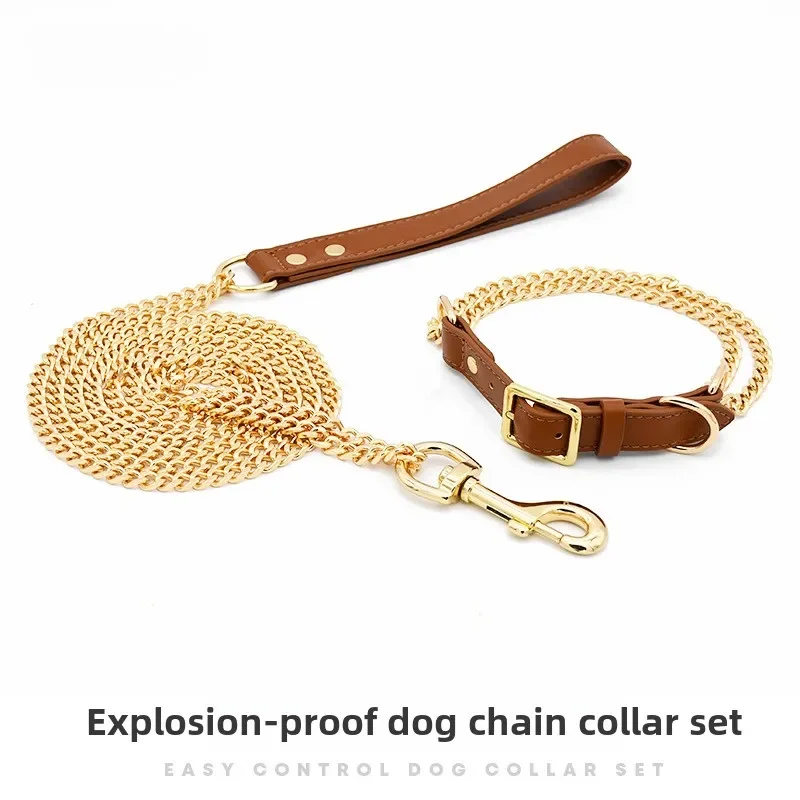 Loudik Wholesale Pet Collar Leash Anti-bite Dog Walking Rope Chain Explosion-proof Medium and Large Dog Pet Supplies Accessories