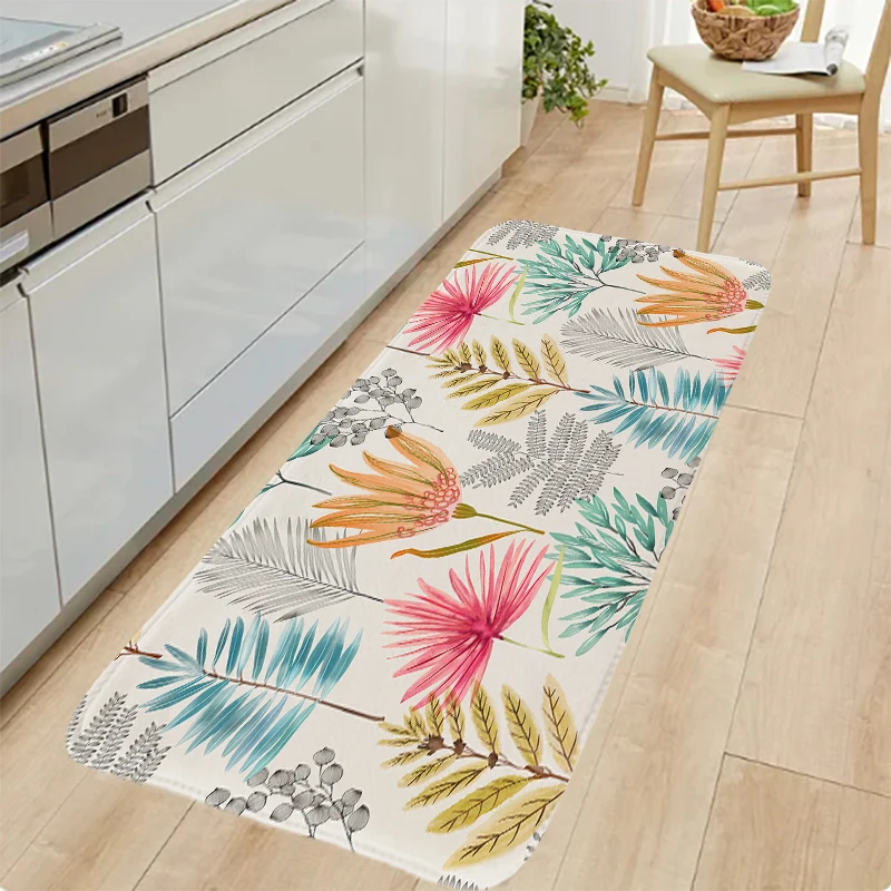 Plant Green Leaves  Bedroom Rug Entrance Simple Anti-slip Flannel Bath Living Room Hallway Floor Mats Carpet Bedside Foot Mats