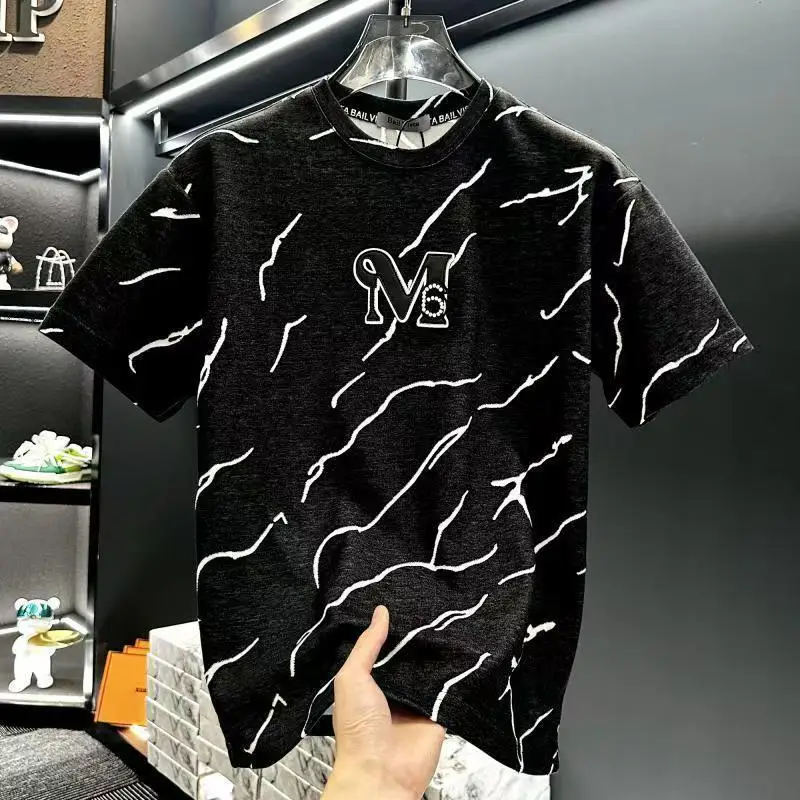 High-end heavy industry short-sleeved t-shirt men's trendy brand loose 2025 new summer high-end half-sleeved top t-shirt