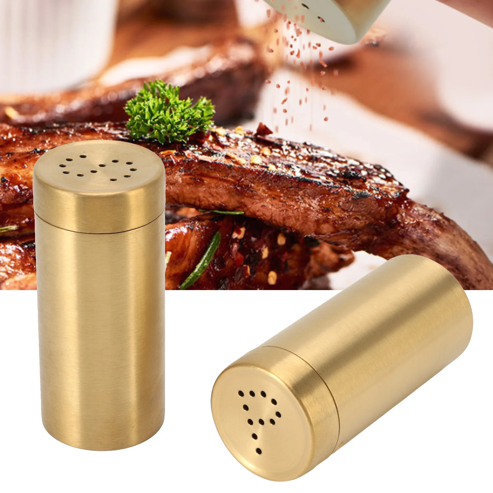 2Pcs Gold Jar Stainless Steel Rustproof Screw Open Top Seasoning Shaker Bottle for Salt Sugar Pepper Paprika