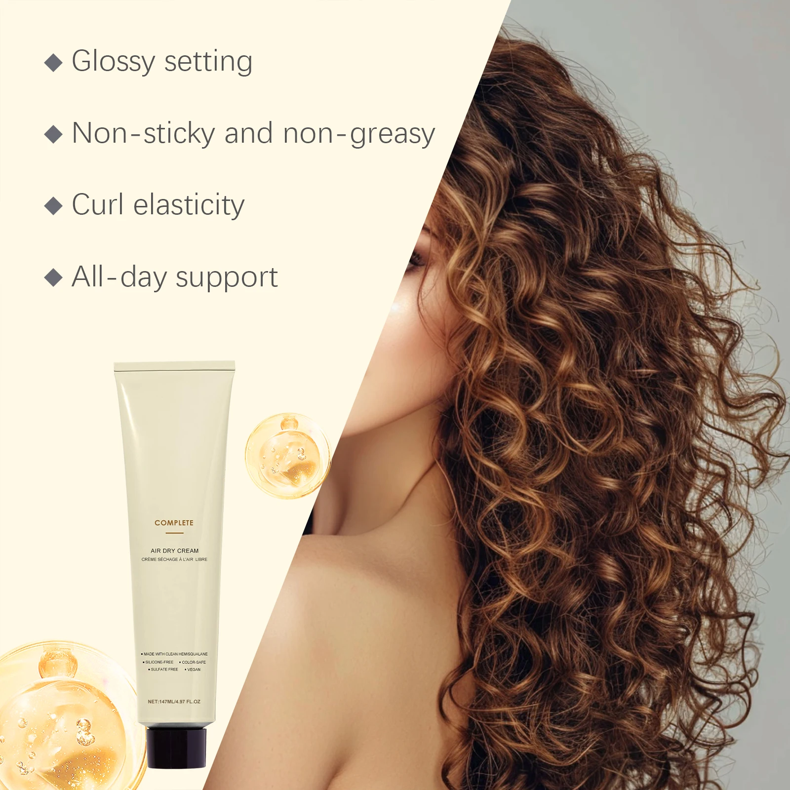 Hair Cream for Curly Hair Smoothing Air Dry Cream Keep Hair Fluffy Increase Elasticity Lasting Shaping Reduce Frizzy Hair Care