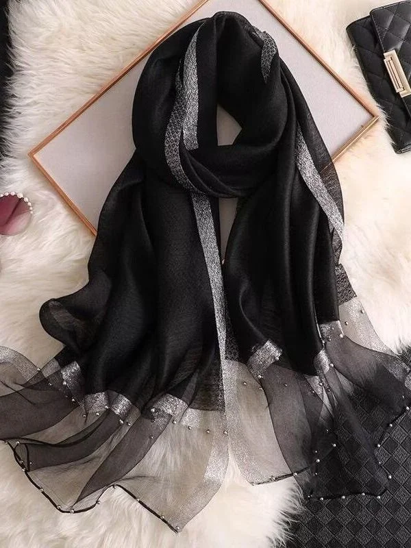 Jedwabny szal damski koreańskie wydanie klasyczny uniwersalny jedwab szal złoty szal z koralikami jedwabny szal dostępny wszystkie sezony