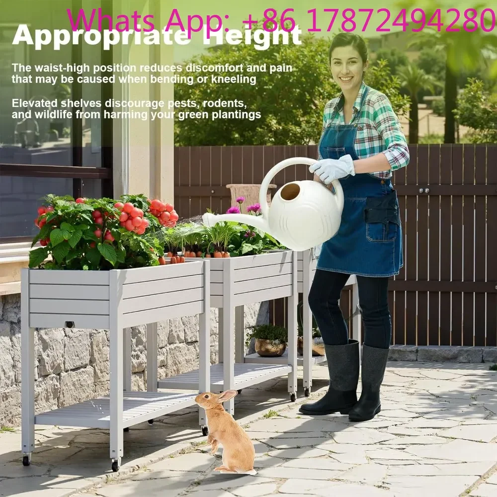 Raised Garden Bed with Wheels,Outdoor Large Resin Patio Planter Box Stand Divisible