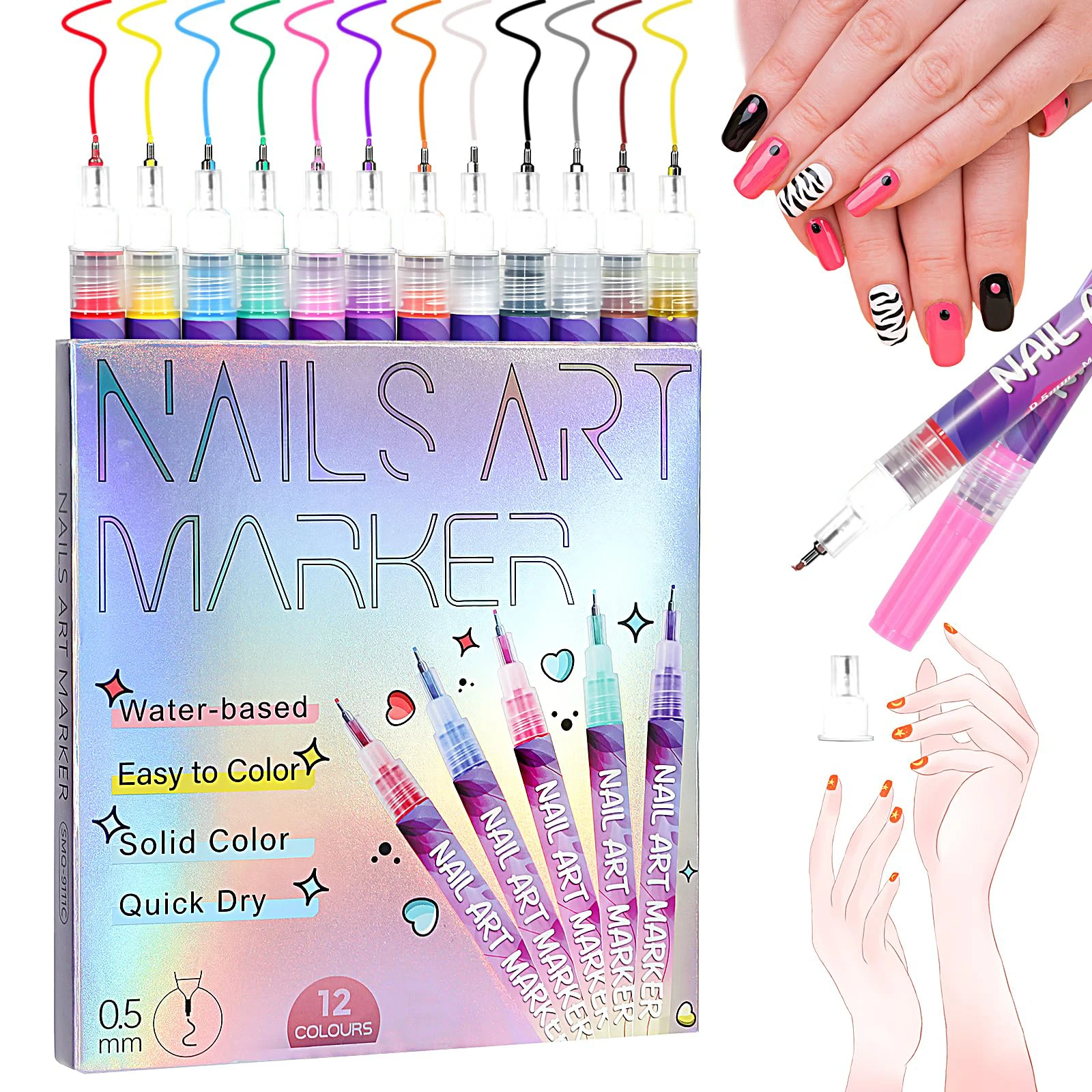 12 Colors Nail Art Pens Set, 2026 New Style Nail Art Markers