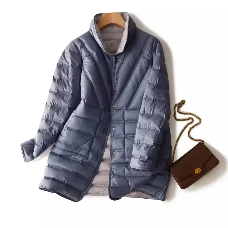 2023 Autumn Winter New Fashion Loose X-long Double-sided Women Down Jackets 90% White Duck Down Female Keep Warm Coats