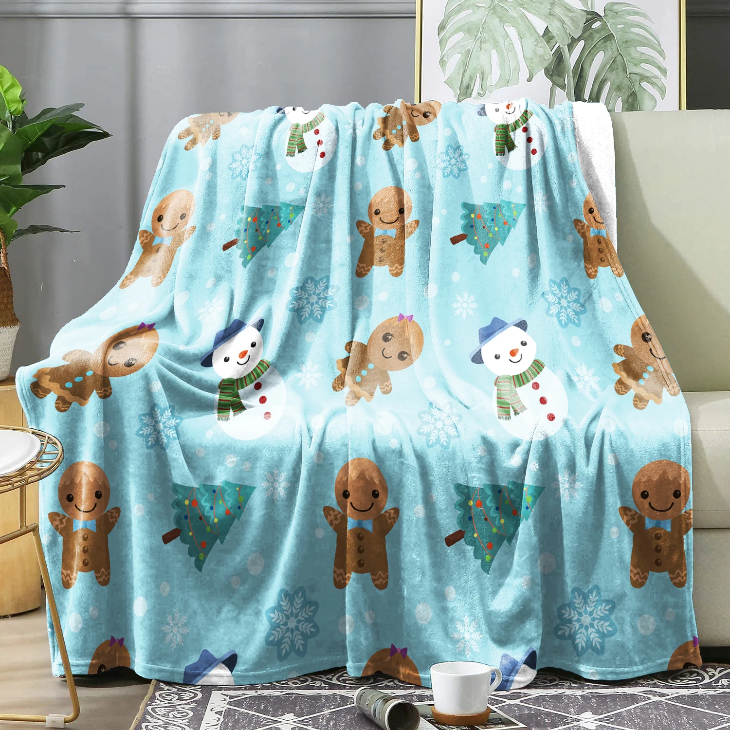 

Christmas Blanket Winter Warm Flannel Blue Snowman Printed Soft Blanket Cover Decor Home Blankets Throw Bedsqreads Bedding