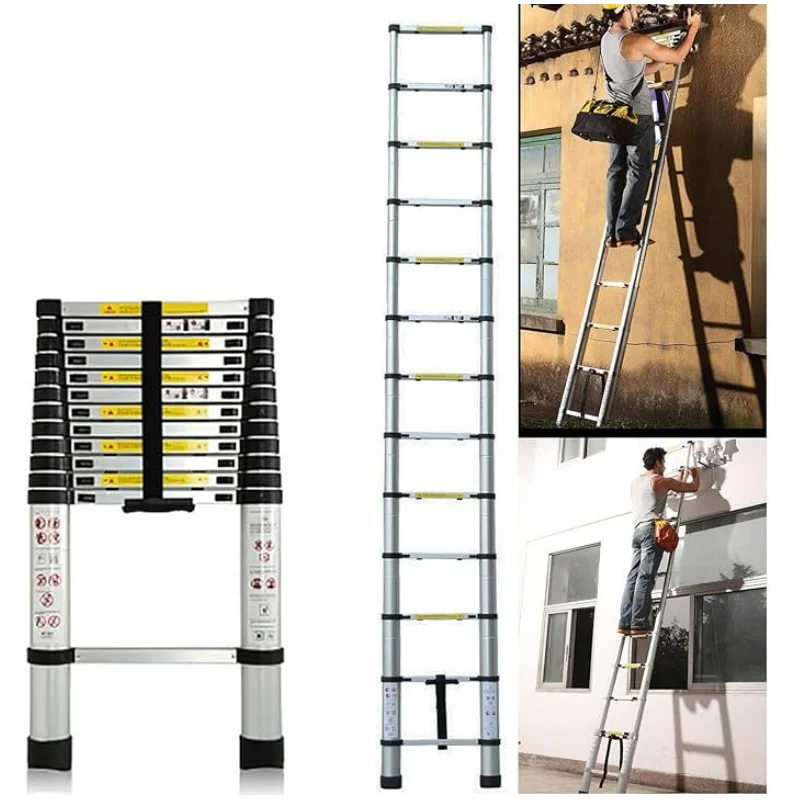 2.6-6.2M Telescopic Ladder, Heavy Duty Aluminum Multi-Purpose Extension Ladder, Portable Folding Loft Ladder