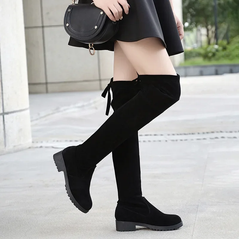 Women Over The Knee Boots Suede Sexy High Heels Lace Up Long Boots Autumn Winter Warm Female Shoes Slim Thigh High Boots Party