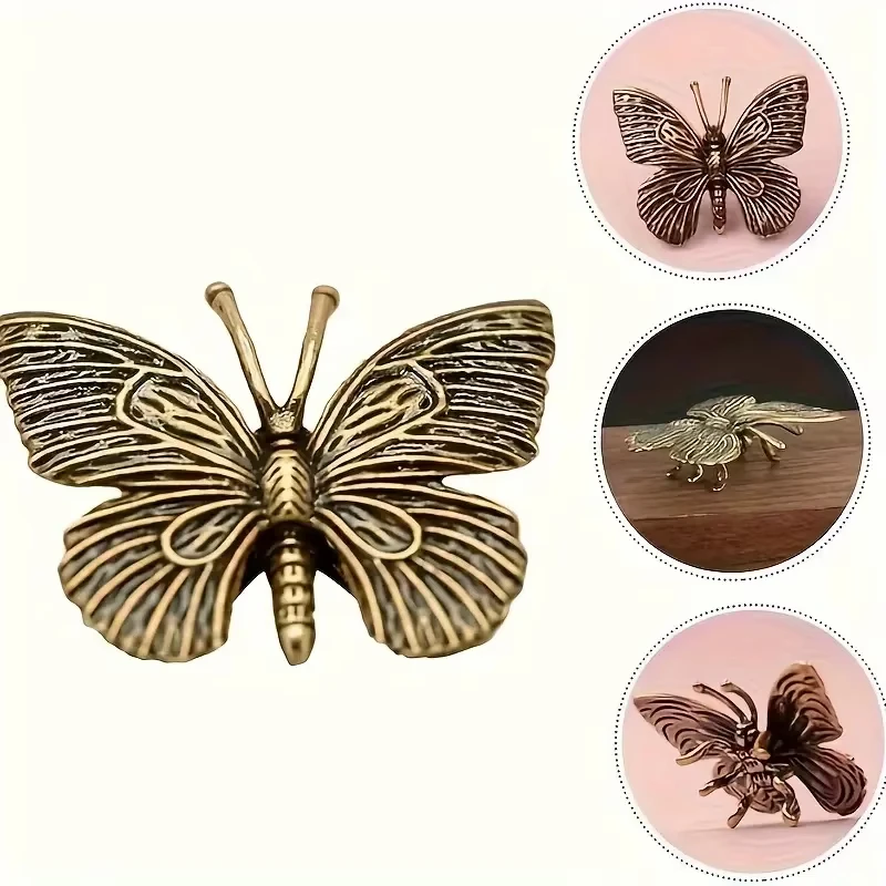2pcs Solid Pure Brass Butterfly Statue Miniature Home Garden Decoration Sculpture Antique Copper Insect Crafts Accessories