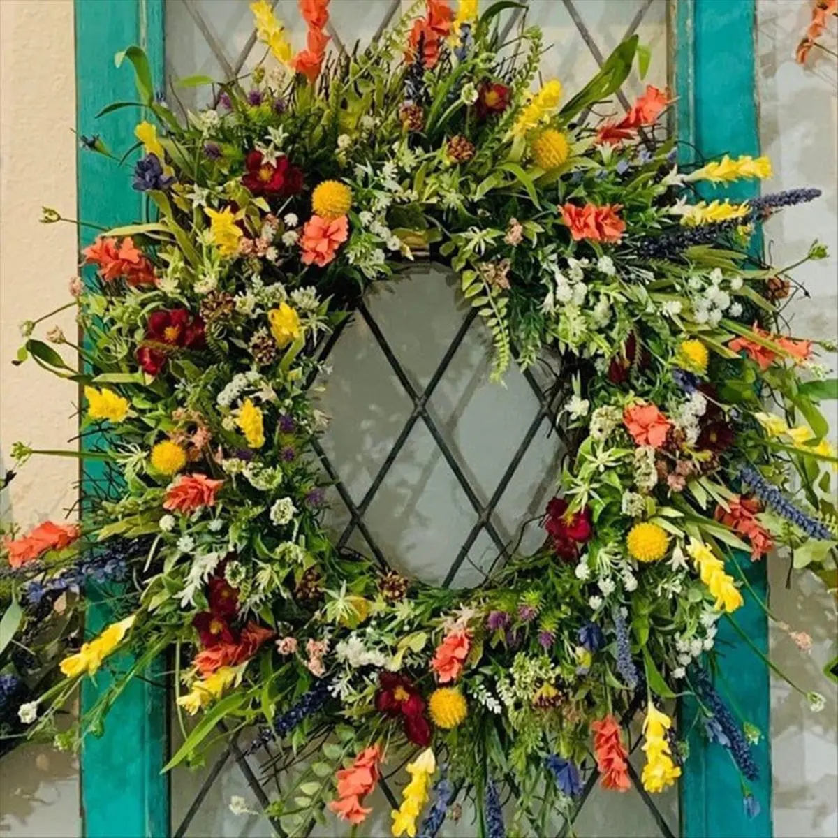 LUCK Spring Wreaths for Front Door 19.7in Outside Welcome Summer Flowers Weatherproof Greenery All Seasons Round Wreath