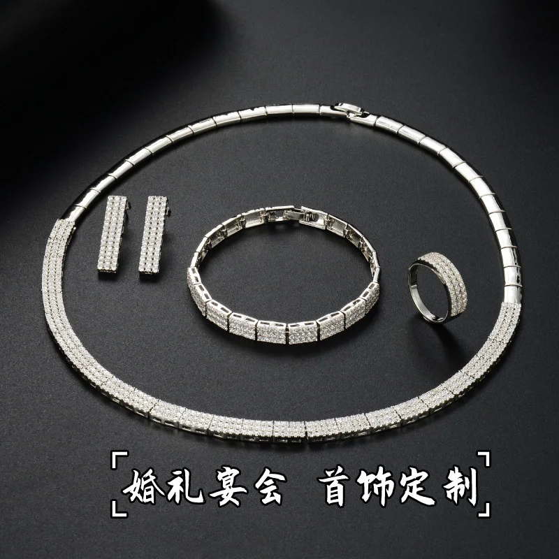 Design Sense Banquet Luxury Jewelry Set of Four Pieces s925 Silver Full Set Dinner Matching Jewelry Set