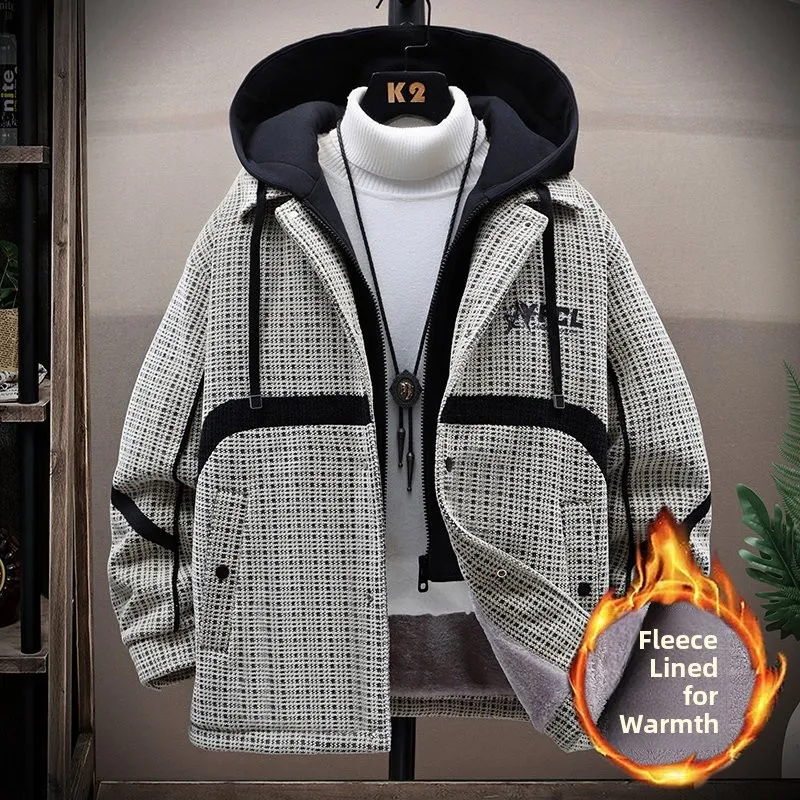 

2025 New Autumn Winter Hooded Jaet Thiened Fce Men's Cool Trendy Youth Faion Outerwear Long Sve Zipper Closure