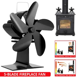 5-Blade Stove Fan Heat Powered Quiet Fireplace Fan Home Efficient Heat Circulating Warm Air Wood Burner Fireplace Fan