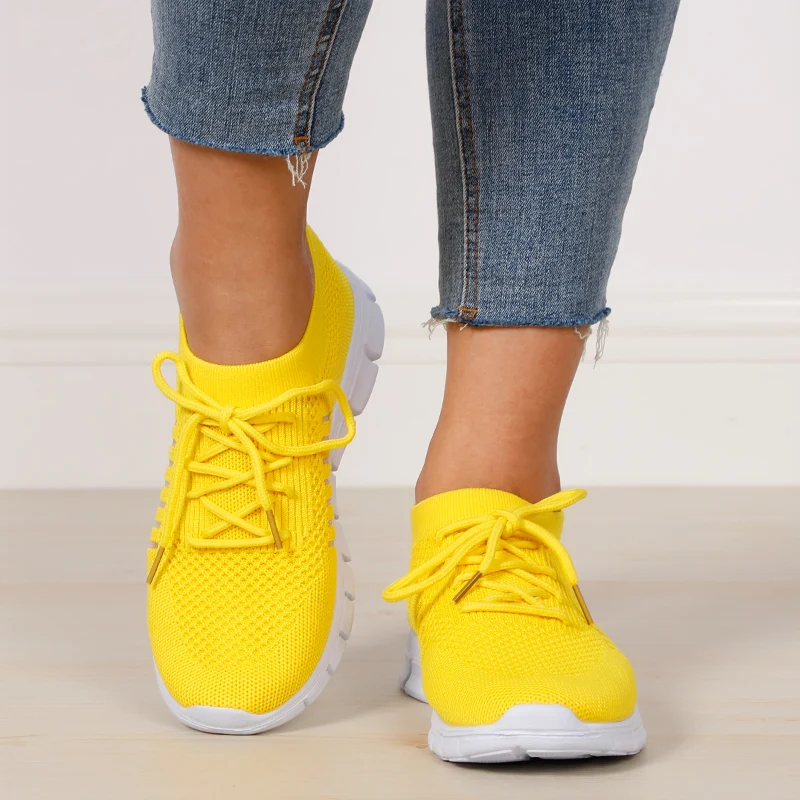 Zapatillas de deporte de malla sin cordones para mujer, zapatos ligeros y transpirables con plataforma para caminar, cómodos e informales, a la moda, antideslizantes