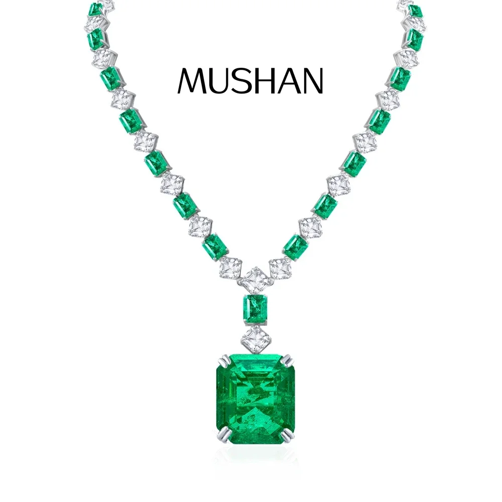 MUSHAN Luxury Jewelry 62 Carat Emerald Necklace Pendant For Women 925 Sterling Silver Necklaces Gemstones Pendants Fine Jewelry