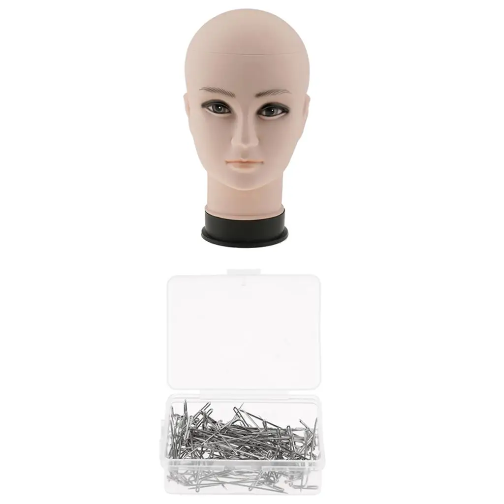 Needle Wig T-pins and Bald Head Manikin Model Stand for Holding Wigs Sewing Extensions