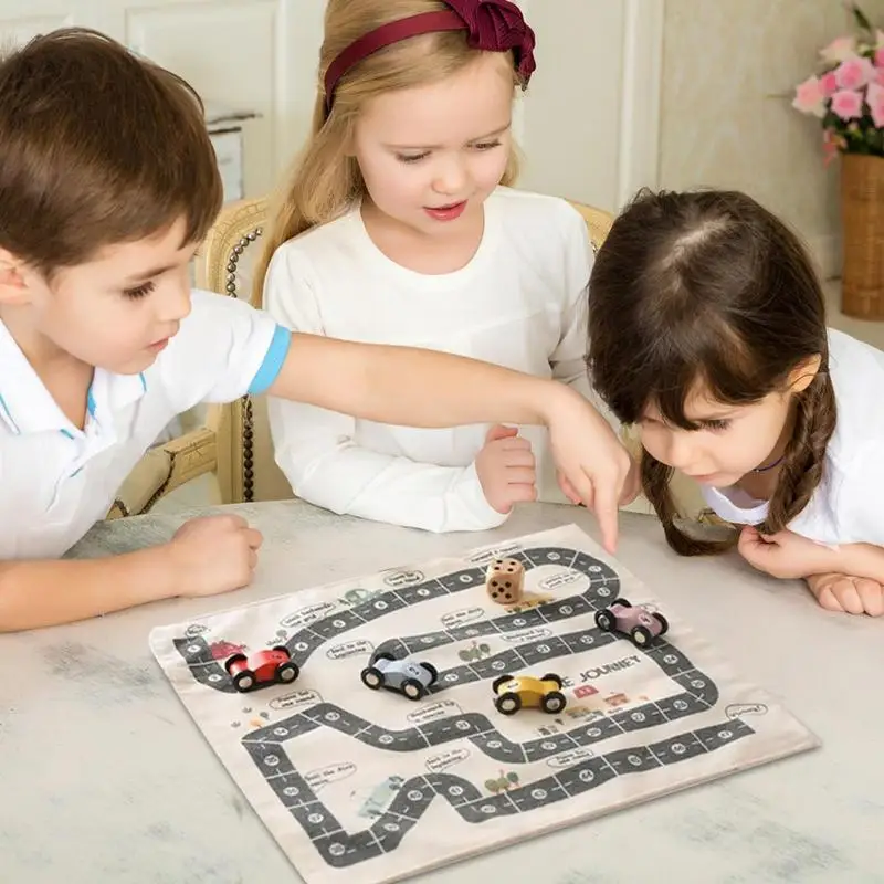 Canvas autospeelgoedset Kleine houten auto Doolhof speelgoed met canvas speelkleed Educatieve voertuigset Fijne motoriek Spel Logisch