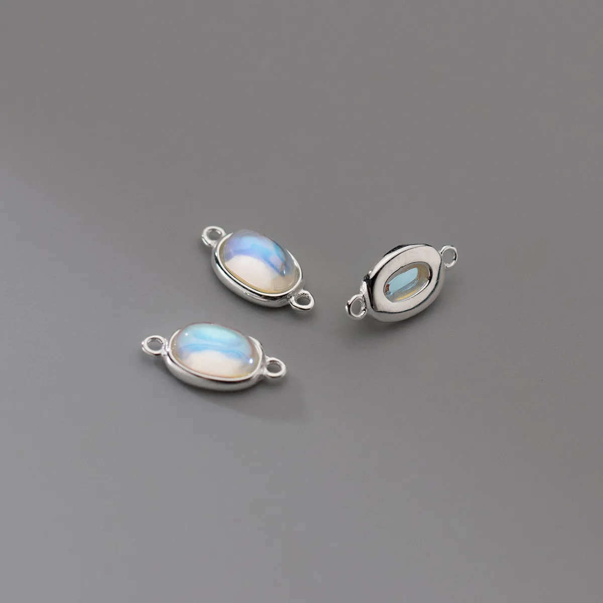 1pc/lot 925 Sterling Silver Pretty Double Hole Moonstone Charms Women Bracelets Necklace Connector Silver Pendants DIY Jewelry