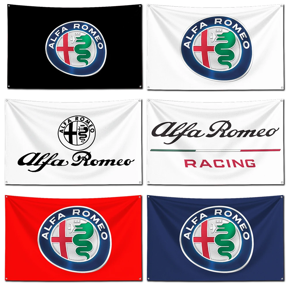 

Alfa romeos Flag Polyester Digital Printing Banner 4 Sizes for Garage Wall Art Out Door Decoration With Brass Grommets