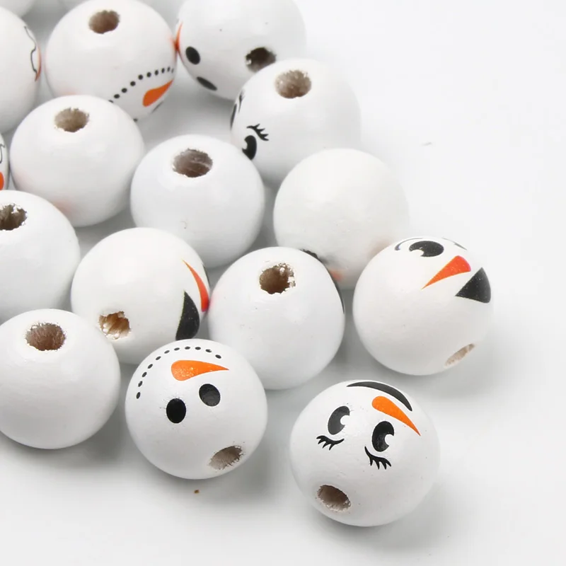 15MM 10/20Pcs Snowman Elk deer Round Wooden Beads DIY Christmas Decorations for Home Bracelet Process Accessories Gift