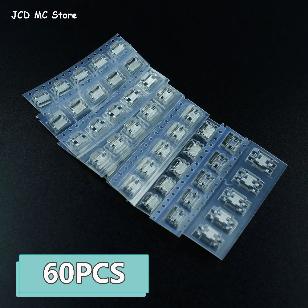 60PCS 12 Models 5 Pin Socket Connector Micro USB 5P 5Pin Socket Connectors Assortment Set 12 Models SMD DIP