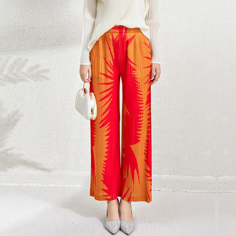 Geometric Print Pattern Women Pleated High Waisted Casual and Fashion Loose Oversized Elastic Female Pants 2026 Spring New