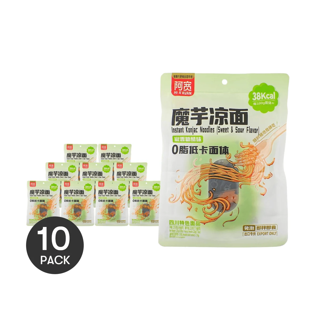 Fideos Instantáneos Konjac Kwan, sabor dulce y agrio, 9 oz, 255,00g x 10 paquetes, 10 paquetes