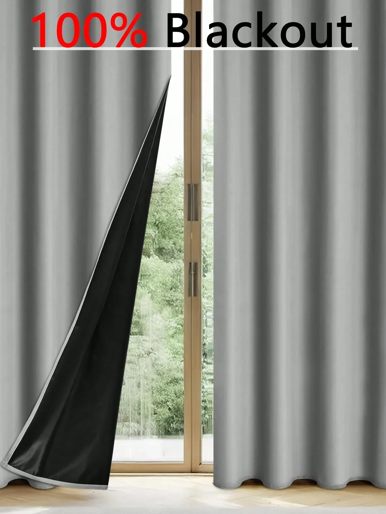 1 Stück solide 100 % Verdunkelungsvorhänge für Wohnzimmer mit Ösen, insgesamt Privatsphäre, Vorhänge für Schlafzimmer, schwarze Rückseite, nordisch, schlicht