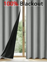 1pc Solid 100%  Blackout Curtains for Living Room with Grommets Total Privacy Drapes for Bedroom Black Back Nordic Simple