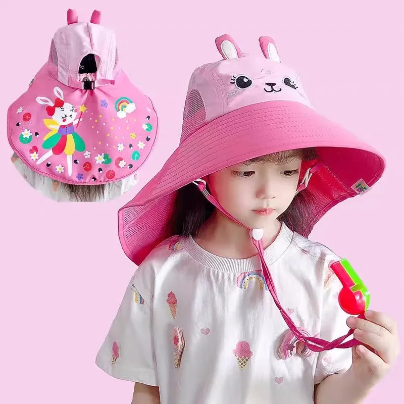 2024 New Cartoon Children Sun Hat Summer Kids Outdoor Neck Ear Cover Beach Caps Kids Travel Flap Cap for Children Boy Girl