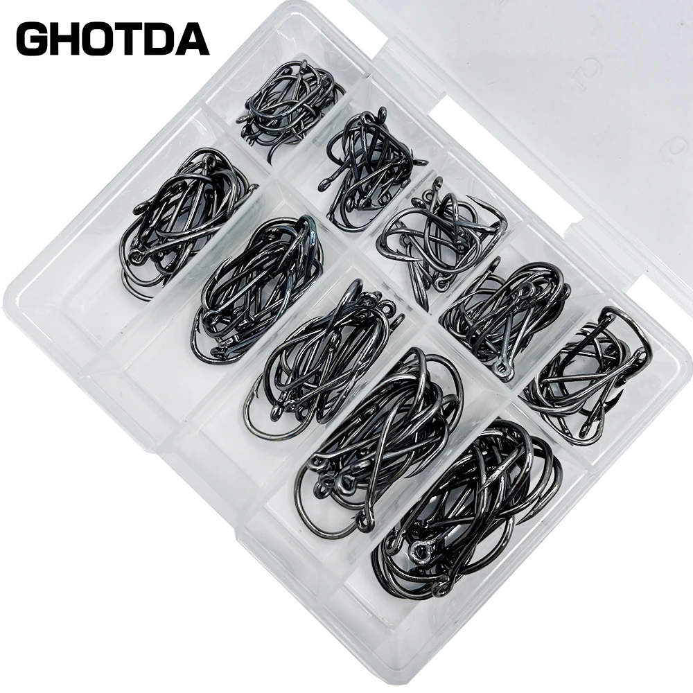 100pcs Thin Strip Long Handle Crooked Mouth Hook with Barbed Fish Hook Crucian Carp Sea Fishing Hook Fishing Gear