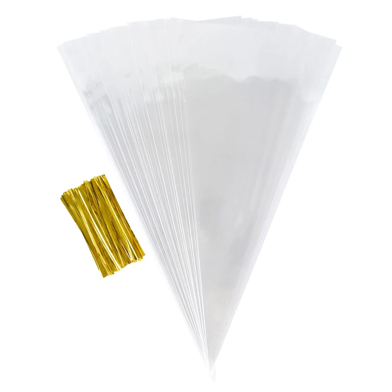 50 stuks Clear Cone Snoep Opbergzakken Kegels Transparante Plastic Zak Popcorn Snoep Zakken voor Baby Douche Bruiloft Zakken Levert