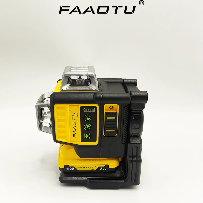 FAAOTU 089LG Professional 3-Sided 12-Line 360° Laser Level 12V DW Battery Compatible Green Laser Tool for Outdoor Use