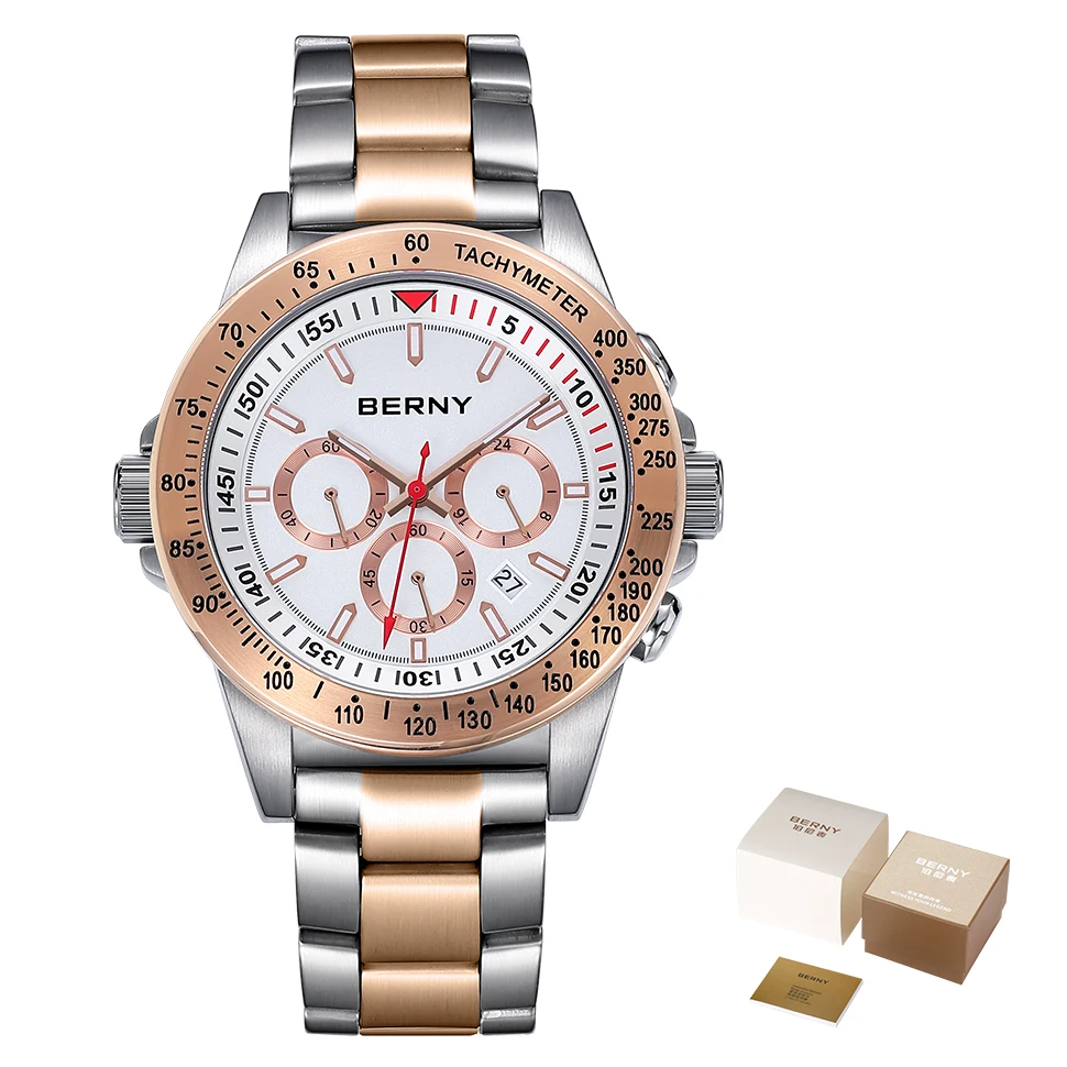 BERNY Quarzuhren für Herren MIYOTA OS20 Multifunktions-Chronograph Saphir Leuchtende Herren Sportuhr Tauchen 10ATM Herrenuhren