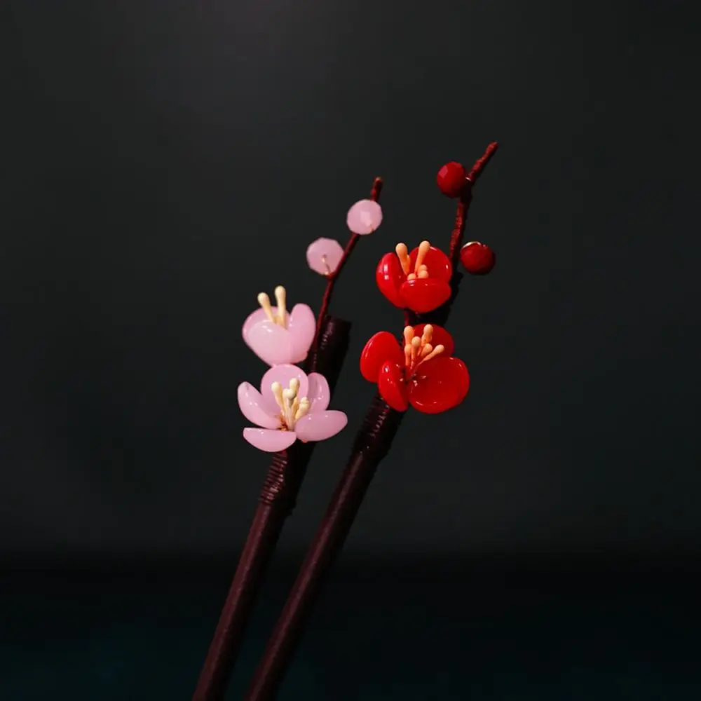 1 Pc Decorative Glass Handmade Flower Hairpin Hair Fork Hair Sticks Wooden