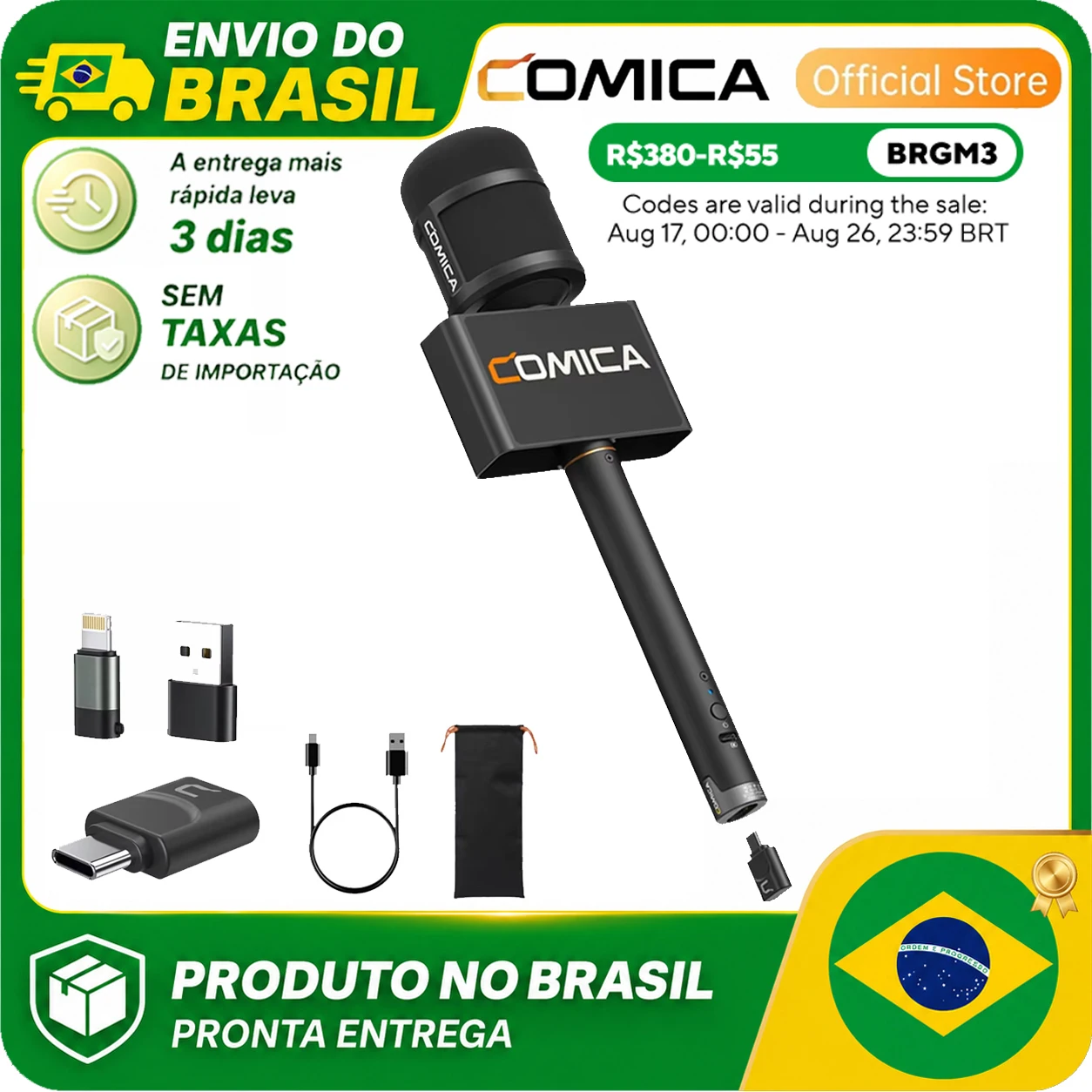 Microfone sem fio COMICA Revo S com receptor USB-C, gravação de 48kHz/24 bits, bateria com duração de 15 horas, microfone de mão