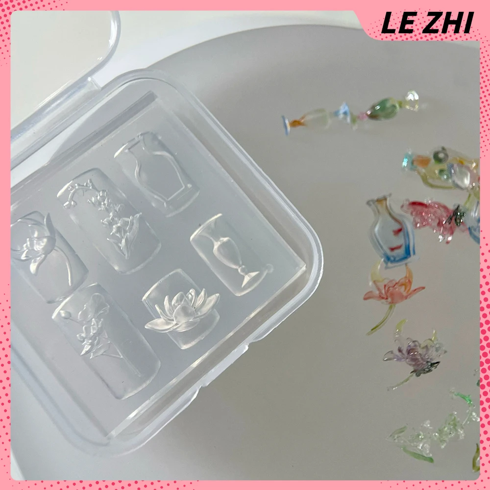 

1Pcs Beautiful Flower Series 3D Acrylic Diy Silicone Nail Art Mold Decorations Lotus Vase Jar Nails Art Mold Charm Manicure Tool