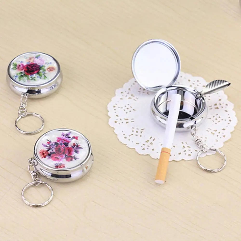 Ashtray Flower Outdoor Car Mini Pocket Stainless Steel Round Keychain