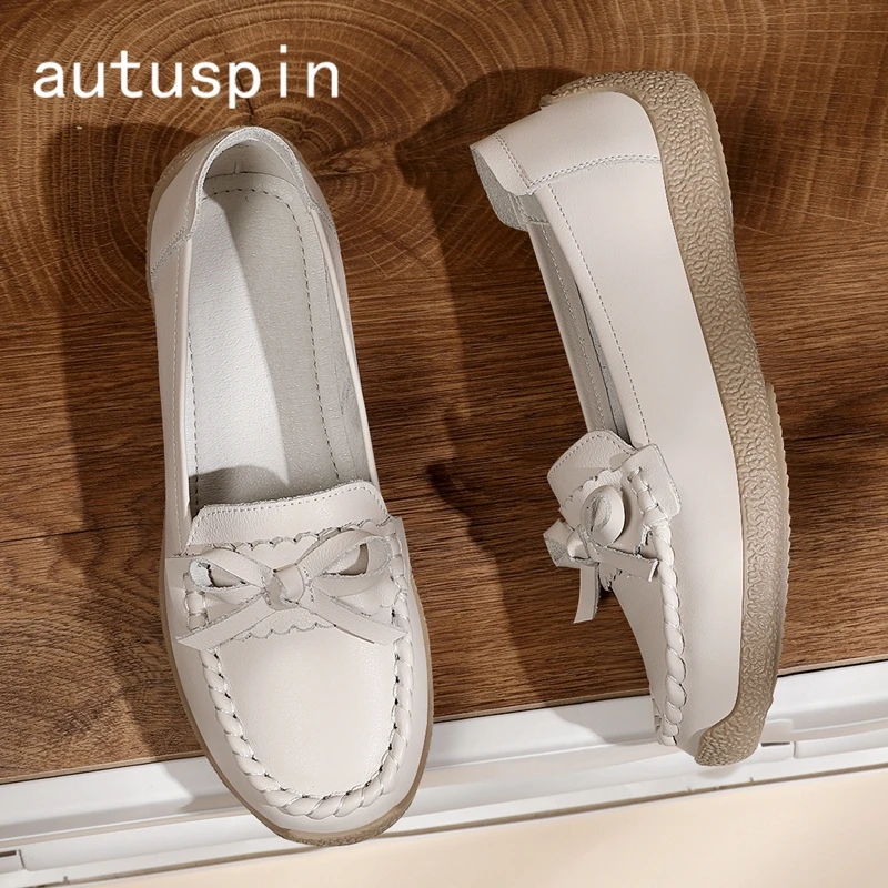 

AUTUSPIN Summer Lightweight Women Loafers Shoes Fashion Classics Genuine Leather Ladies Slip-on Flats Moccasins Zapatos Mujer