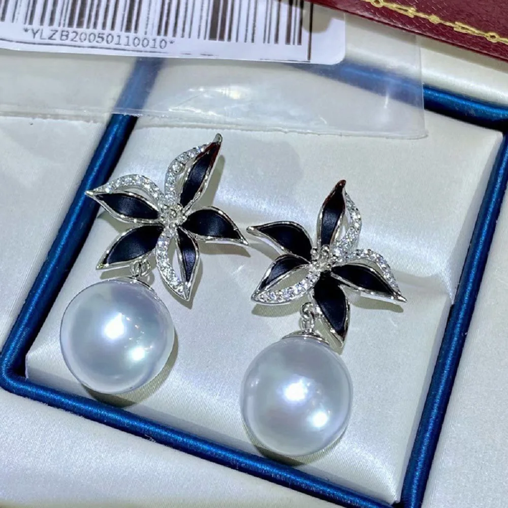 

New Earrings AAAA 9-10mm 10-11mm 11-12mm Natural Japanese White Round Pearl Earrings 925s