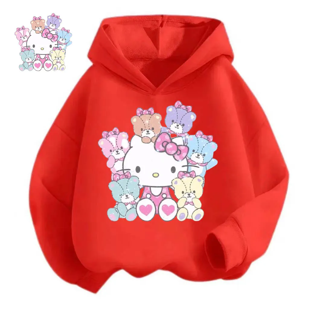 Cartoon Hello Kitty Children\'s Hoodie Outdoor Casual Sports Shirt Boys\' Tops Soft Kids Clothing Girls\' Baby Autumn/Winter Wear