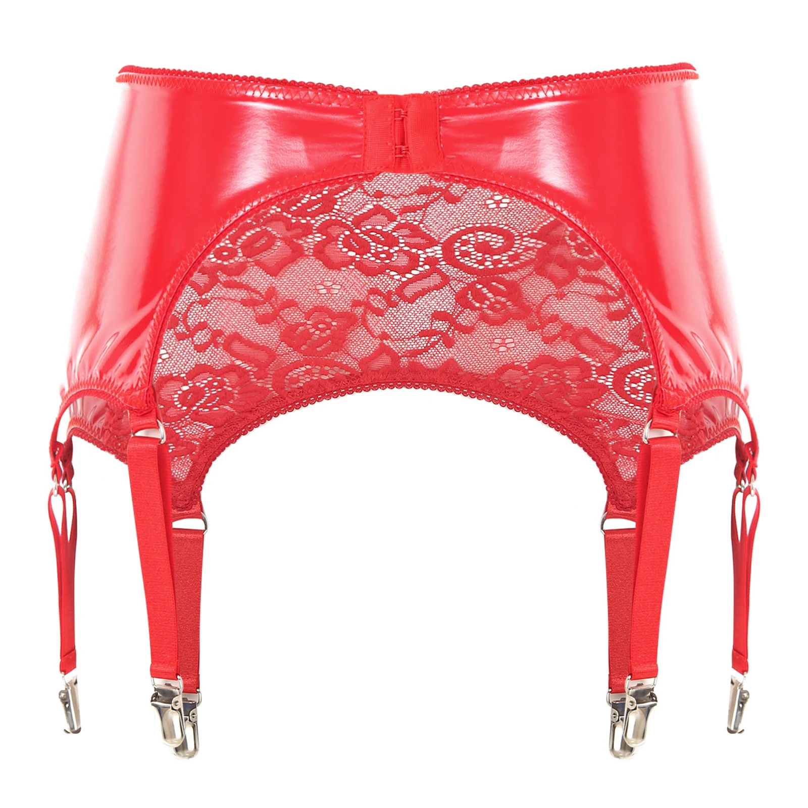 Reggicalze da donna in pizzo floreale Reggicalze Reggicalze in pelle PU con 6 clip in metallo per calze autoreggenti Lingerie sexy